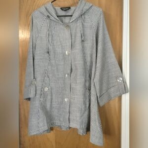 Jones & Co Jones New York Linen Blend Shirt Jacket Striped with Hood Size Large